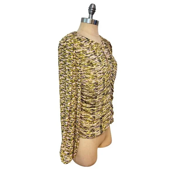 White House Black Market Long Sleeve Pleated Keyhole Blouse 8 10 - Picture 6 of 9